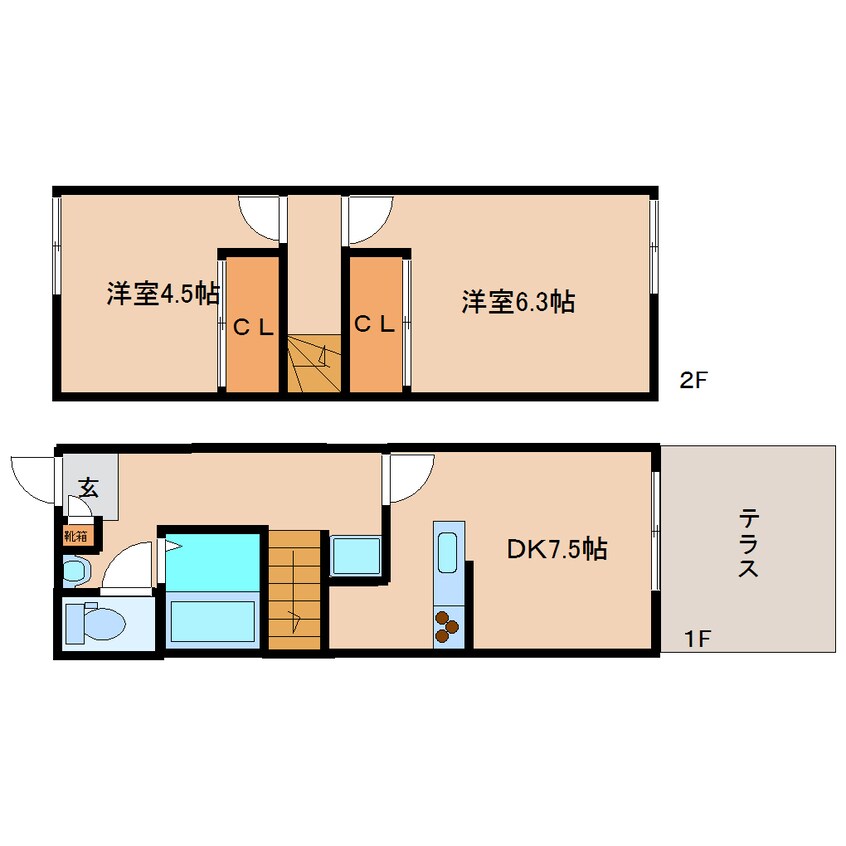 間取図 近鉄大阪線（近畿）/二上駅 徒歩13分 1-2階 築19年