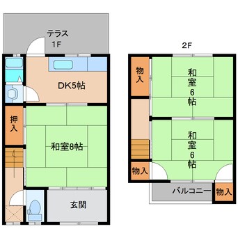 間取図 近鉄大阪線（近畿）/近鉄下田駅 徒歩7分 1-2階 築41年