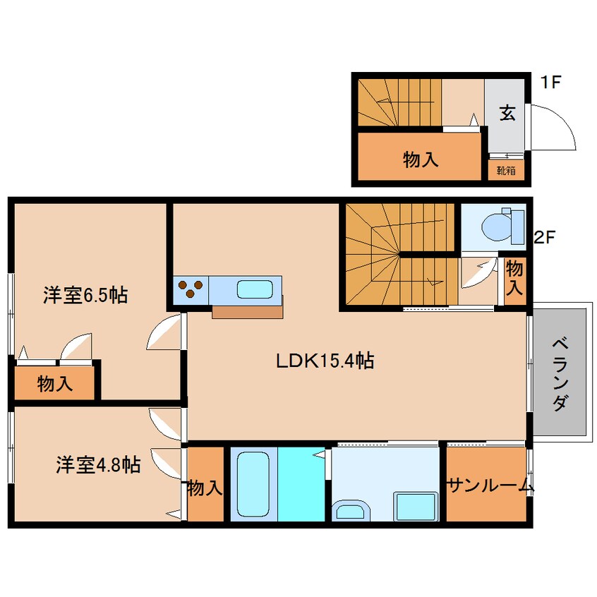 間取図 近鉄大阪線（近畿）/二上駅 徒歩7分 2階 築14年