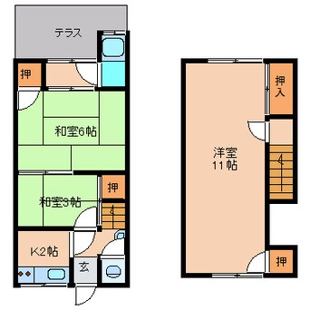 間取図 近鉄大阪線（近畿）/二上駅 徒歩10分 1-2階 築36年