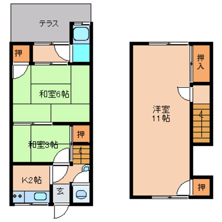 間取図 近鉄大阪線（近畿）/二上駅 徒歩10分 1-2階 築36年