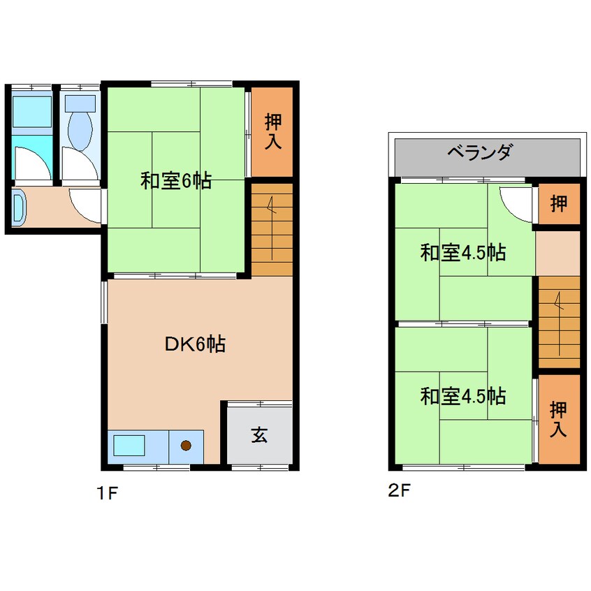 間取図 近鉄大阪線（近畿）/二上駅 徒歩7分 1-2階 築38年