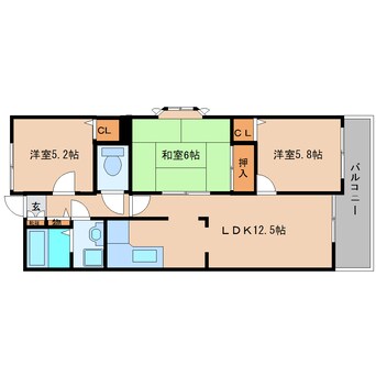 間取図 近鉄大阪線（近畿）/五位堂駅 徒歩3分 8階 築25年