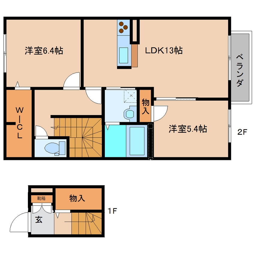間取図 近鉄大阪線（近畿）/近鉄下田駅 徒歩8分 2階 築14年