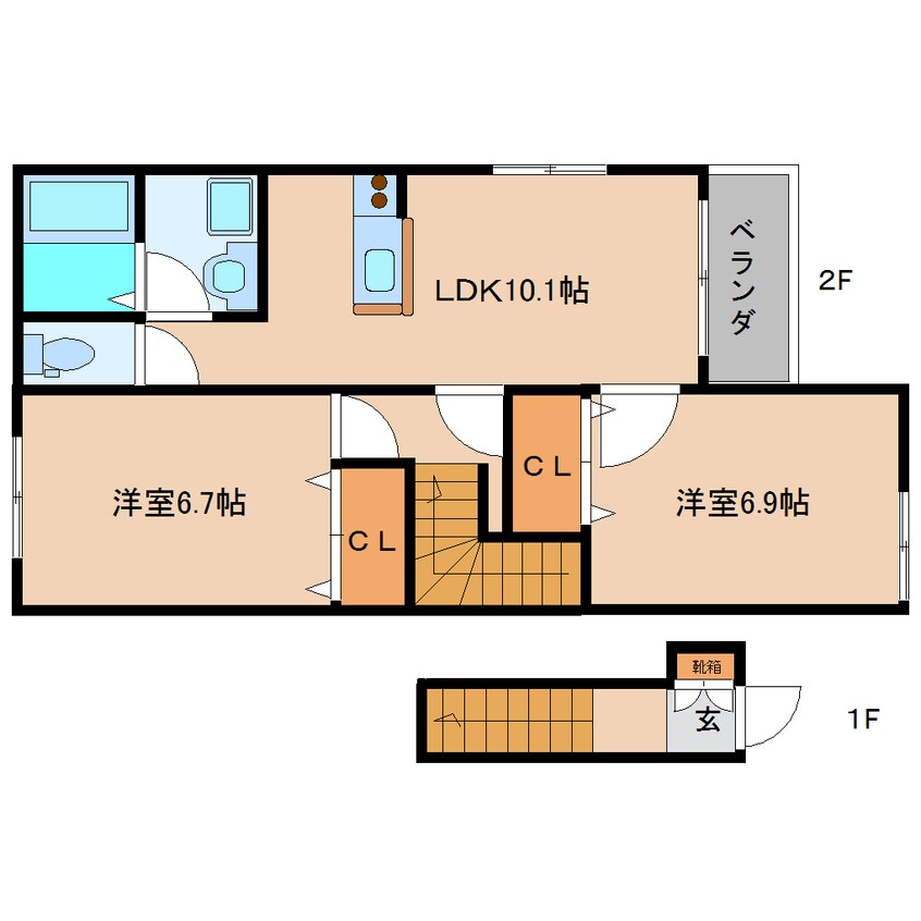 間取図 近鉄大阪線（近畿）/近鉄下田駅 徒歩16分 2階 築13年