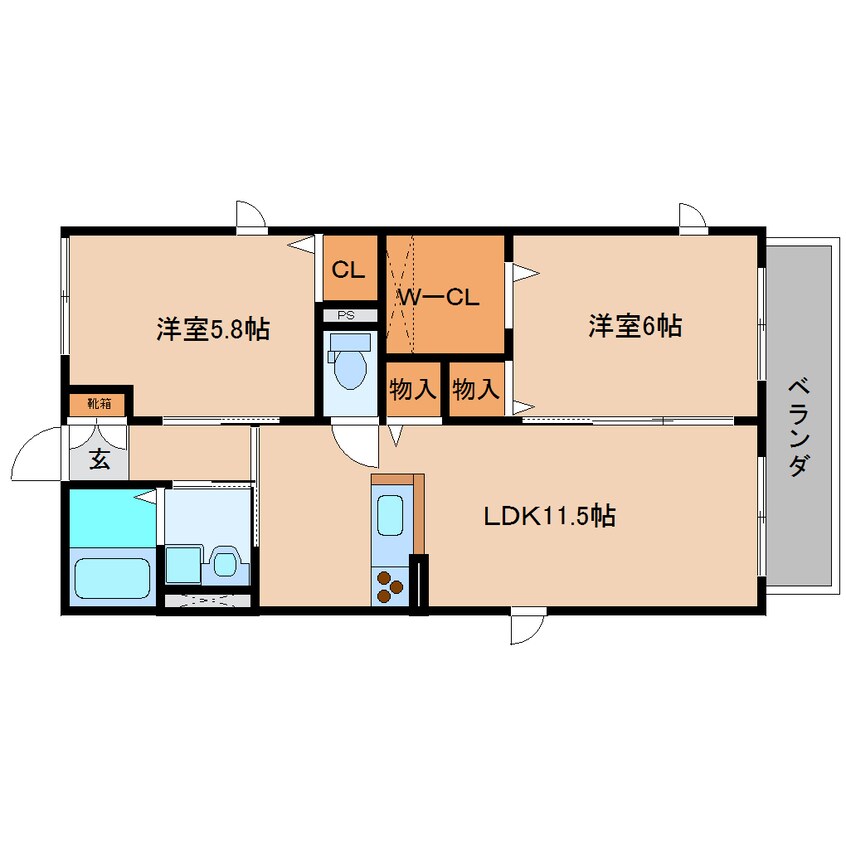 間取図 近鉄大阪線（近畿）/二上駅 徒歩5分 2階 築13年