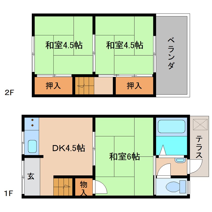 間取図 近鉄大阪線（近畿）/近鉄下田駅 徒歩10分 1-2階 築39年