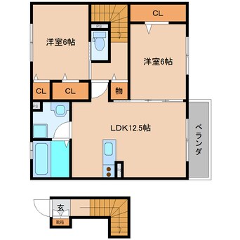 間取図 近鉄大阪線（近畿）/五位堂駅 徒歩10分 2階 築11年