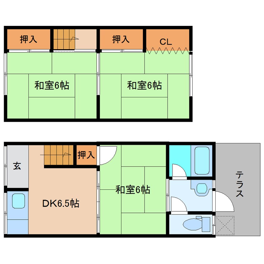 間取図 近鉄大阪線（近畿）/二上駅 徒歩6分 1-2階 築36年