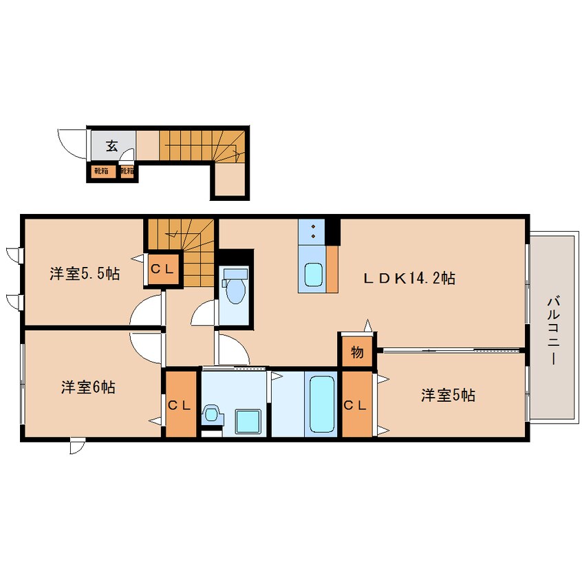 間取図 近鉄大阪線（近畿）/近鉄下田駅 徒歩9分 2階 築8年