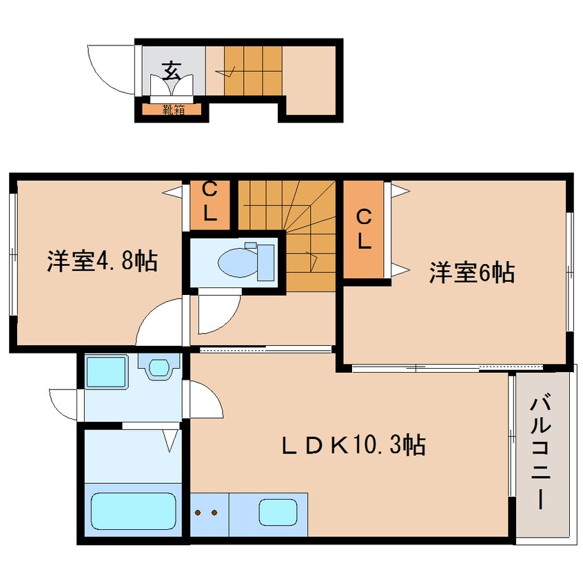 間取図 近鉄大阪線（近畿）/五位堂駅 徒歩11分 2階 築9年