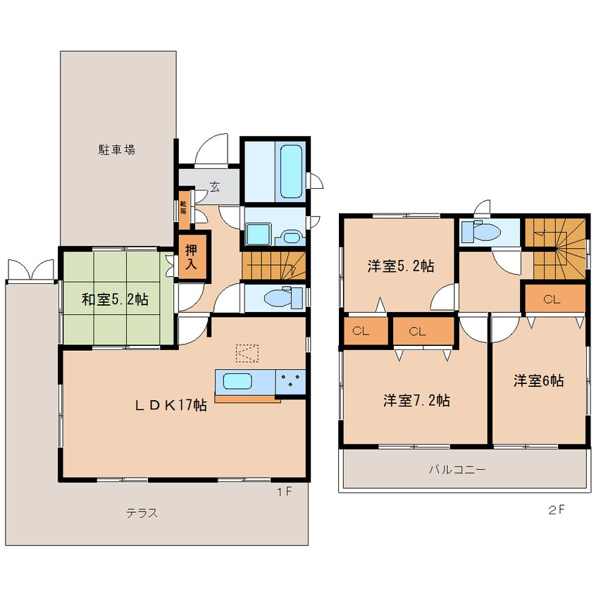 間取図 近鉄大阪線（近畿）/関屋駅 徒歩10分 1-2階 築14年