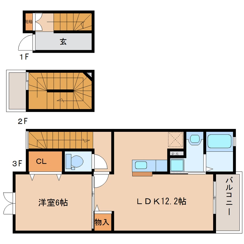 間取図 近鉄大阪線（近畿）/五位堂駅 徒歩9分 3階 築9年