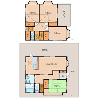 間取図 近鉄大阪線（近畿）/近鉄下田駅 徒歩10分 1-2階 築24年