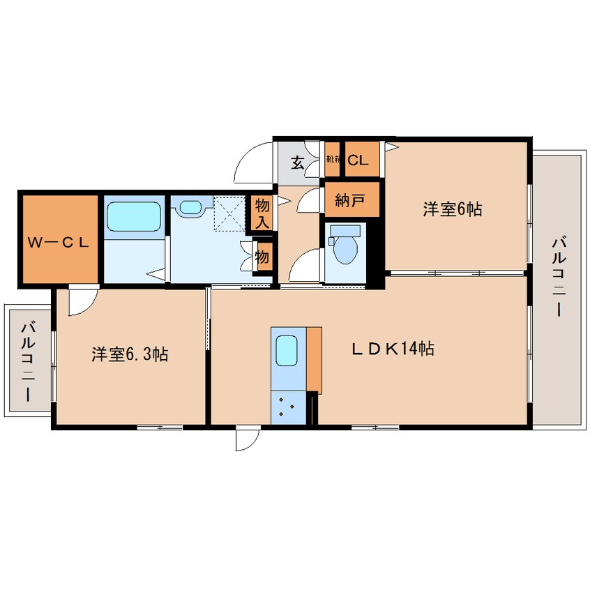 間取図 近鉄大阪線（近畿）/二上駅 徒歩2分 2階 築8年