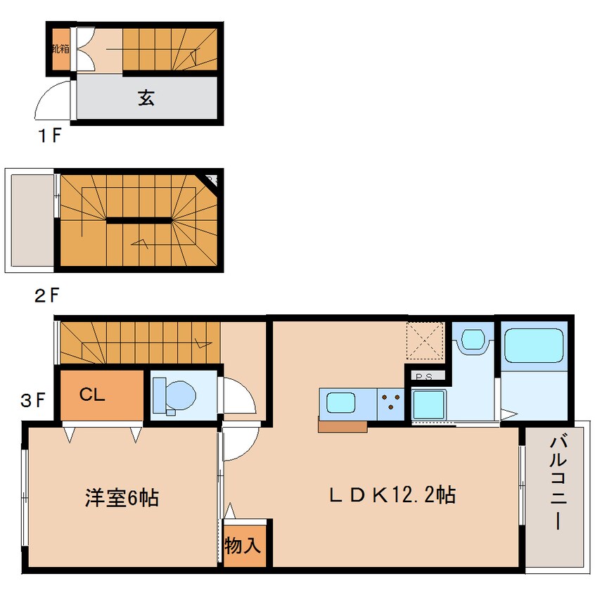 間取図 近鉄大阪線（近畿）/五位堂駅 徒歩3分 3階 築6年