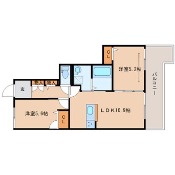 間取図 近鉄大阪線（近畿）/五位堂駅 徒歩12分 2階 築5年