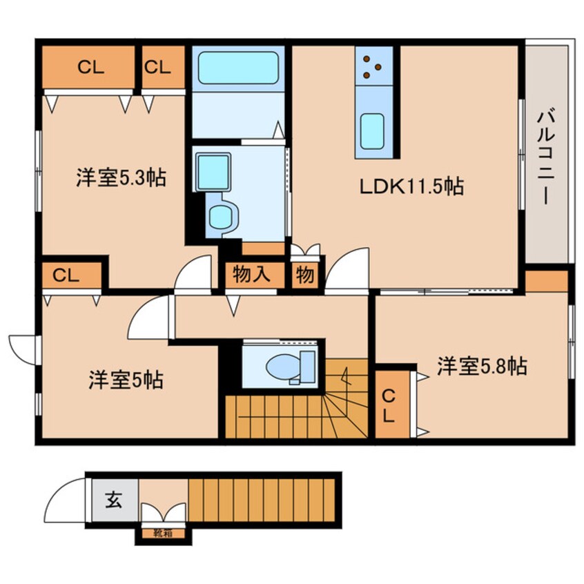 間取図 近鉄大阪線（近畿）/五位堂駅 徒歩10分 2階 築2年