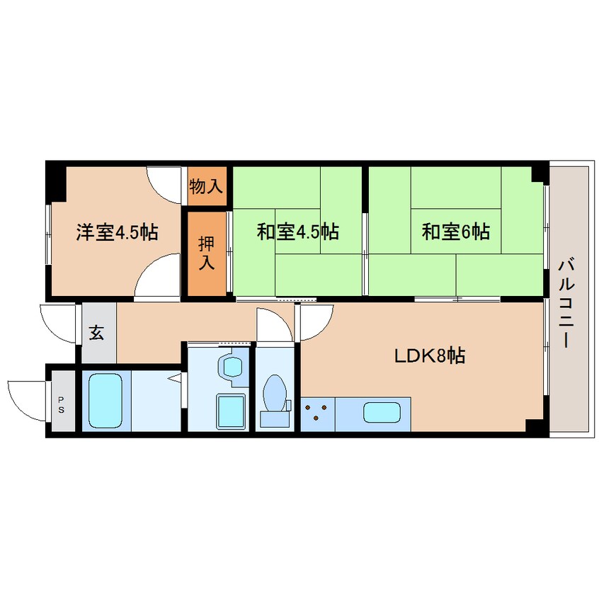 間取図 近鉄橿原線/筒井駅 徒歩6分 4階 築35年