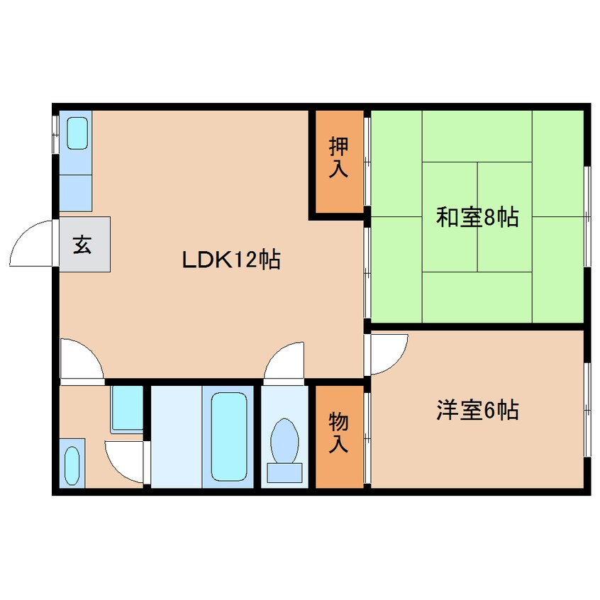 間取図 大和路線・関西本線/郡山駅 徒歩35分 2階 築51年