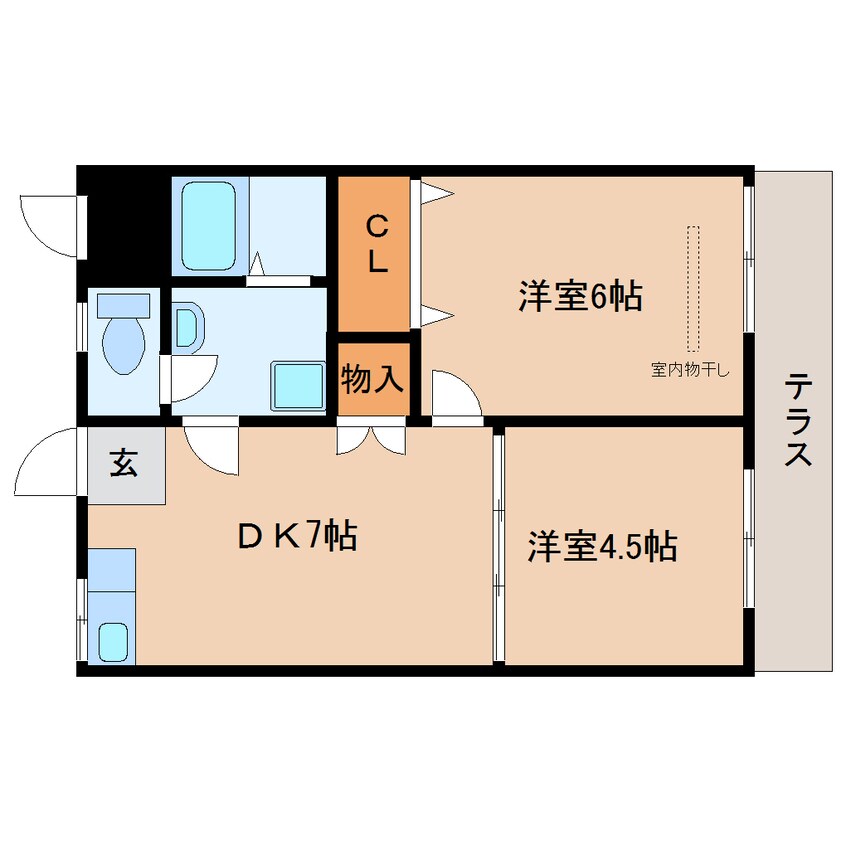 間取図 大和路線・関西本線/郡山駅 徒歩12分 2階 築42年