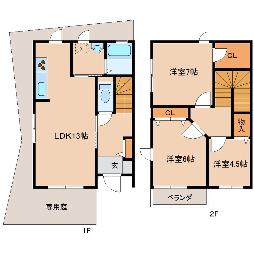 間取図 大和路線・関西本線/大和小泉駅 徒歩16分 1-2階 築20年