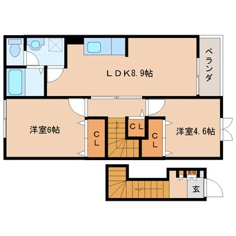 間取図 大和路線・関西本線/大和小泉駅 徒歩15分 2階 築20年