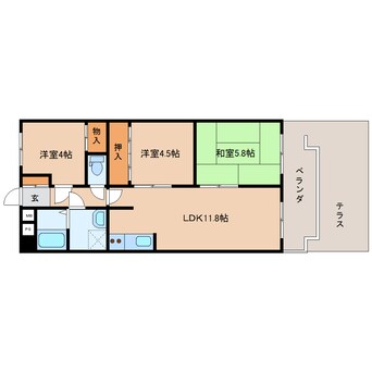 間取図 近鉄橿原線/近鉄郡山駅 徒歩3分 1階 築37年