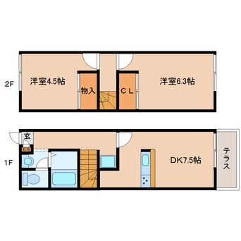 間取図 近鉄橿原線/筒井駅 徒歩11分 1-2階 築23年