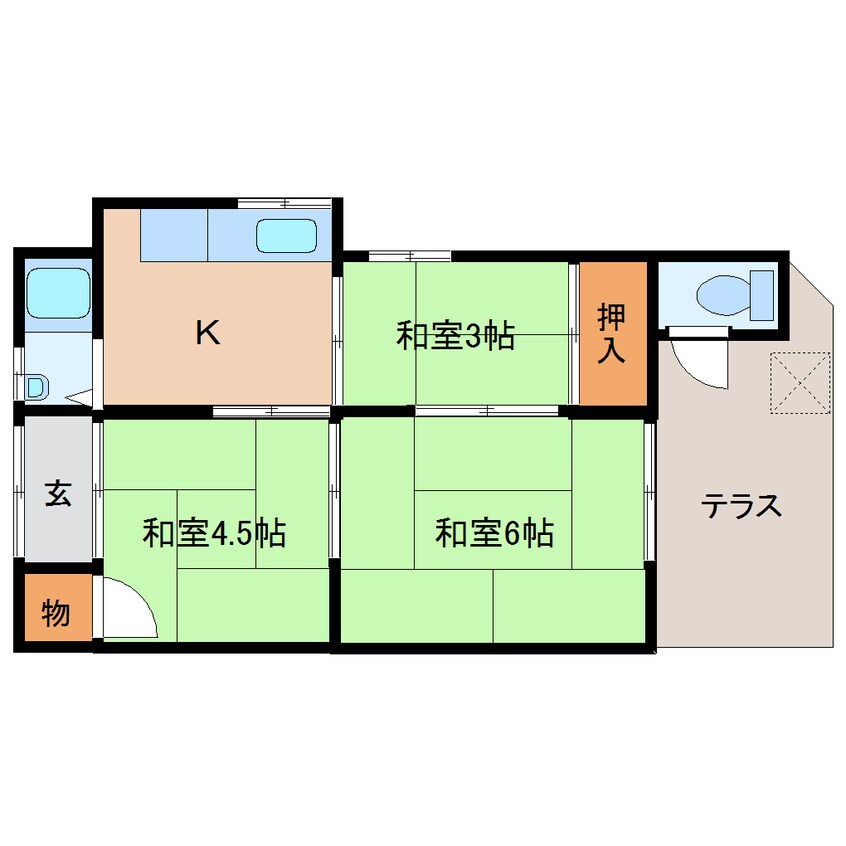 間取図 近鉄橿原線/筒井駅 徒歩8分 1階 築56年