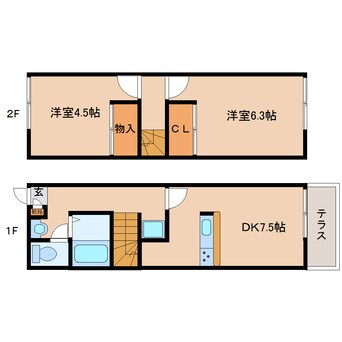 間取図 大和路線・関西本線/大和小泉駅 バス13分新町下車:停歩5分 1-2階 築23年