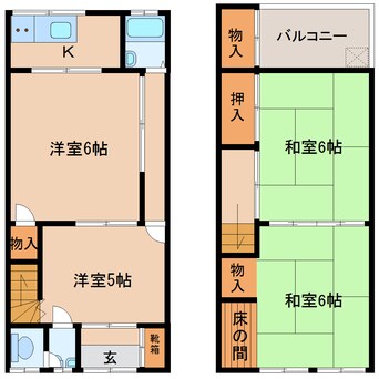 間取図 近鉄橿原線/近鉄郡山駅 徒歩1分 1-2階 築46年