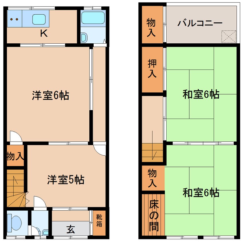 間取図 近鉄橿原線/近鉄郡山駅 徒歩1分 1-2階 築46年