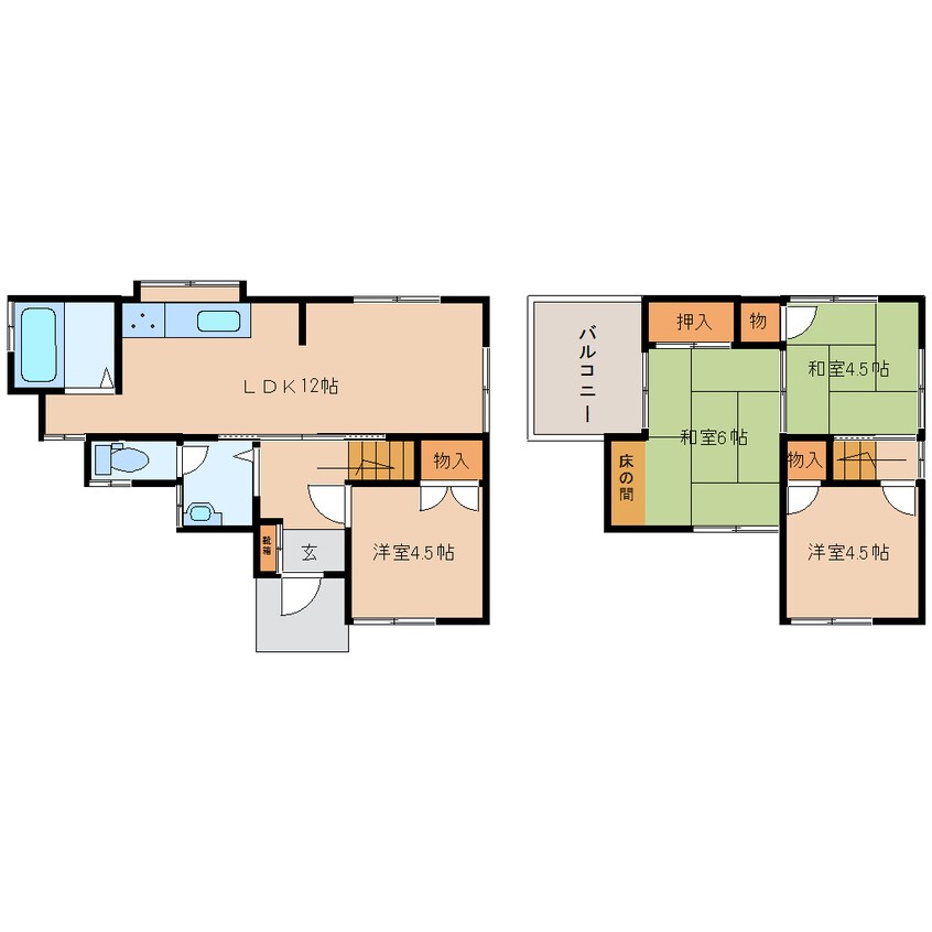 間取図 大和路線・関西本線/大和小泉駅 徒歩8分 1-2階 築43年