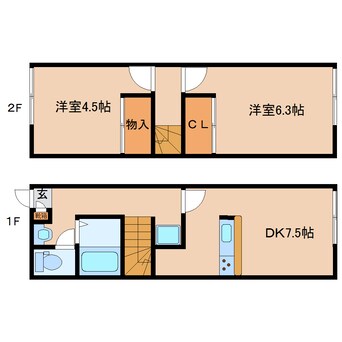 間取図 近鉄橿原線/平端駅 徒歩4分 1-2階 築23年