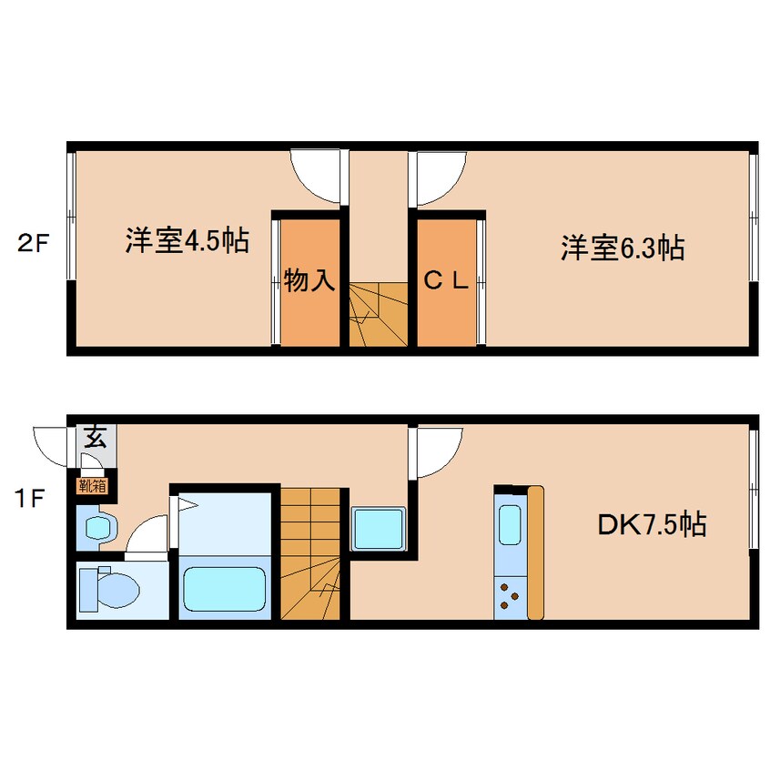 間取図 近鉄橿原線/平端駅 徒歩4分 1-2階 築23年