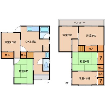 間取図 大和路線・関西本線/大和小泉駅 徒歩24分 1階 築45年