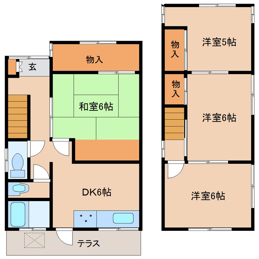 間取図 近鉄橿原線/九条駅 徒歩2分 1階 築44年