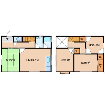 間取図 大和路線・関西本線/大和小泉駅 徒歩31分 1階 築33年