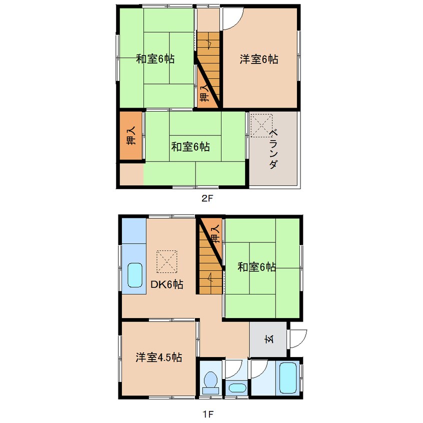 間取図 大和路線・関西本線/大和小泉駅 徒歩27分 1階 築43年