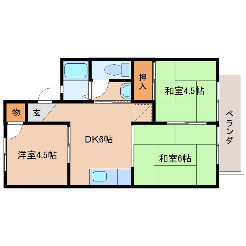 間取図 近鉄難波線・奈良線/大和西大寺駅 徒歩8分 1階 築37年