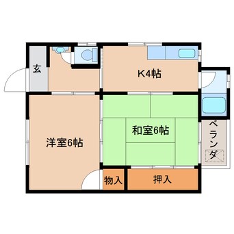 間取図 近鉄難波線・奈良線/菖蒲池駅 徒歩15分 2階 築44年