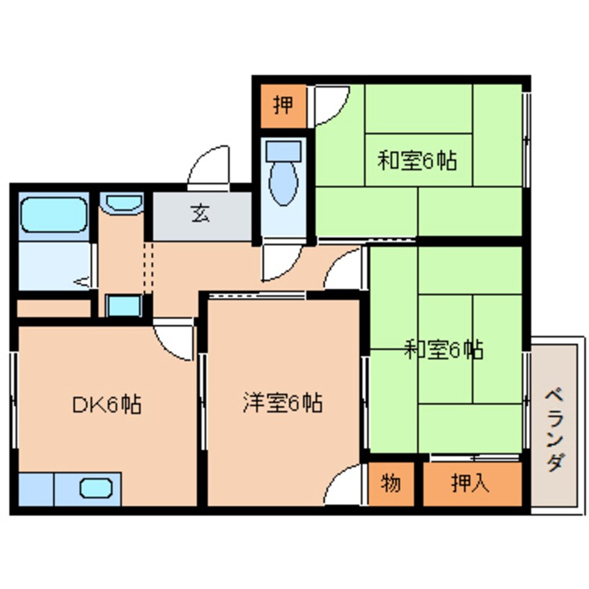 間取図 近鉄京都線/高の原駅 バス7分精華桜ヶ丘2丁目下車:停歩4分 1階 築39年