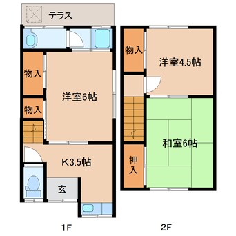 間取図 近鉄橿原線/尼ケ辻駅 徒歩5分 1-2階 築43年