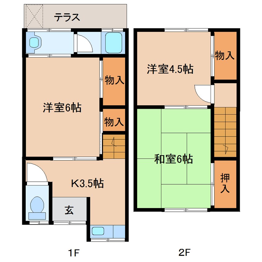 間取図 近鉄橿原線/尼ケ辻駅 徒歩5分 1-2階 築43年