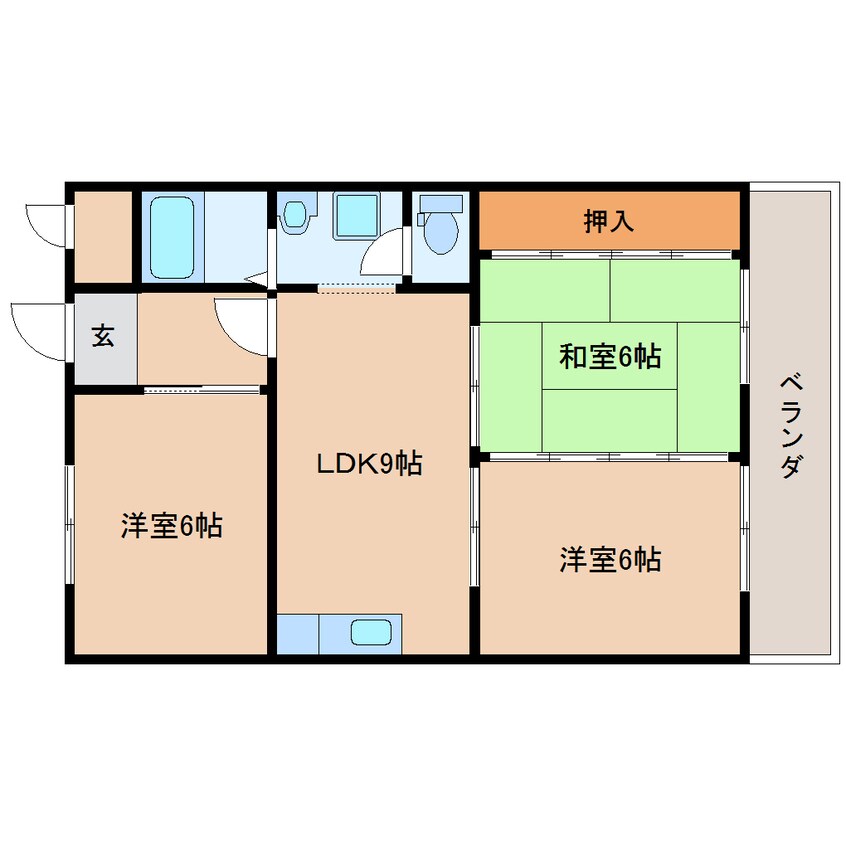 間取図 近鉄難波線・奈良線/大和西大寺駅 徒歩7分 2階 築39年