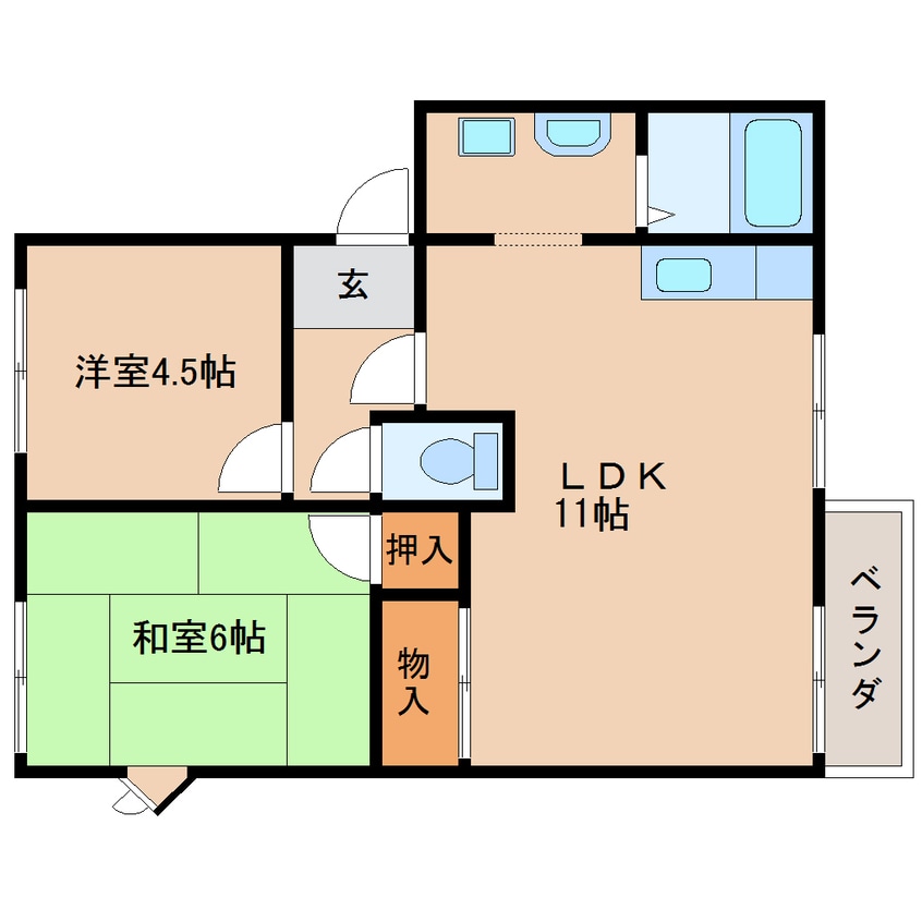 間取図 近鉄京都線/高の原駅 バス5分左京１丁目下車:停歩2分 2階 築35年