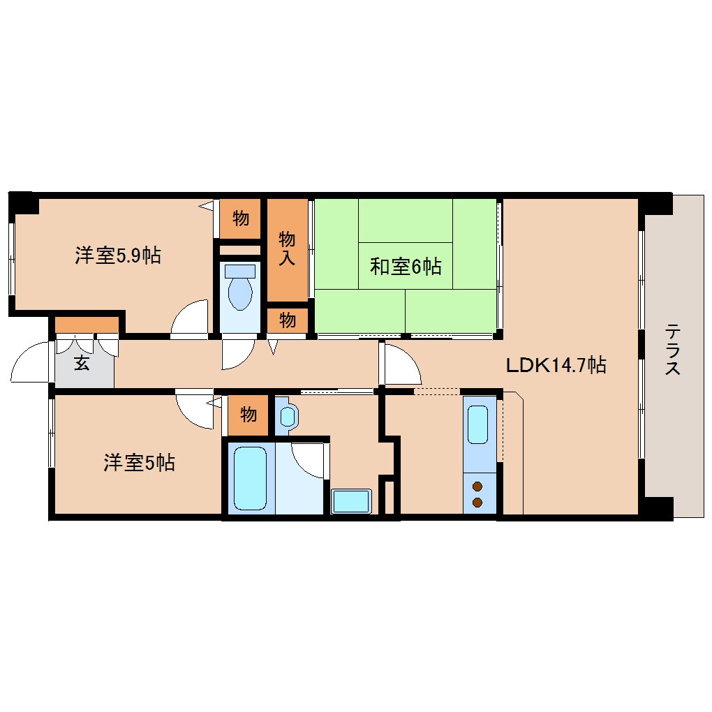 間取り図 近鉄難波線・奈良線/大和西大寺駅 徒歩17分 1階 築23年