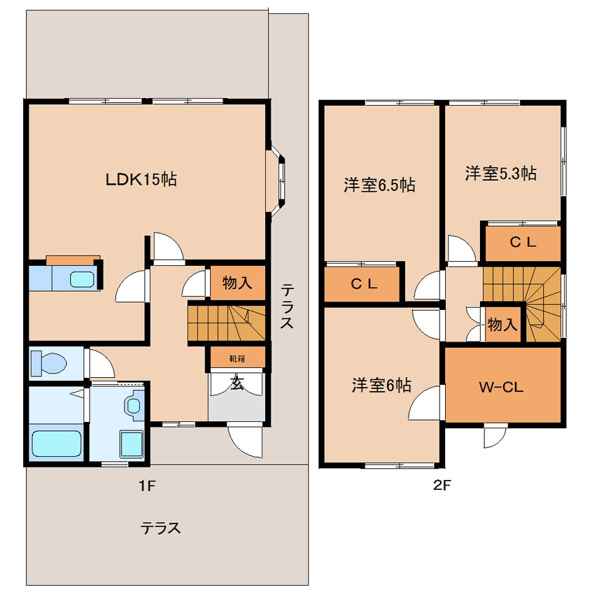 間取図 近鉄京都線/高の原駅 徒歩12分 1-2階 築24年