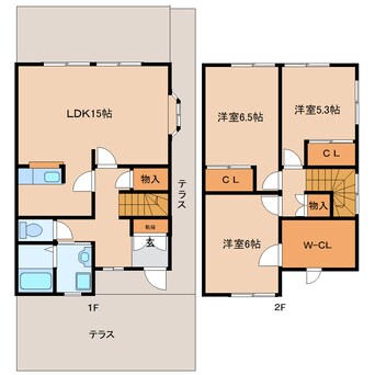 間取図 近鉄京都線/高の原駅 徒歩12分 1-2階 築24年